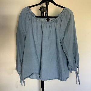 New Directions Blue 3/4 Sleeve Tie Front Blouse